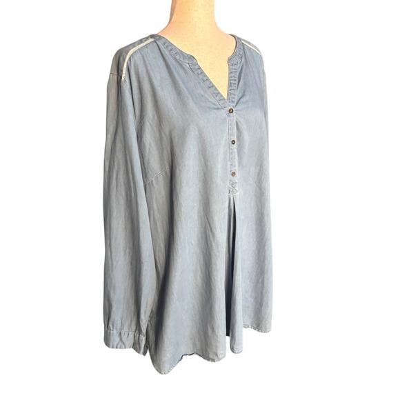 New Directions Women’s Cotton Tunic Blouse Top Size 2X Blue Long Sleeve Button - Picture 3 of 7
